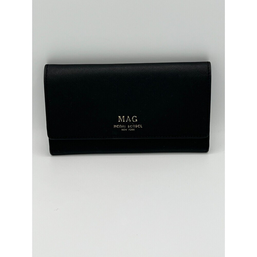 Henri Bendel MAG Black Leather Wallet Womens Bifold Organizer Clutch